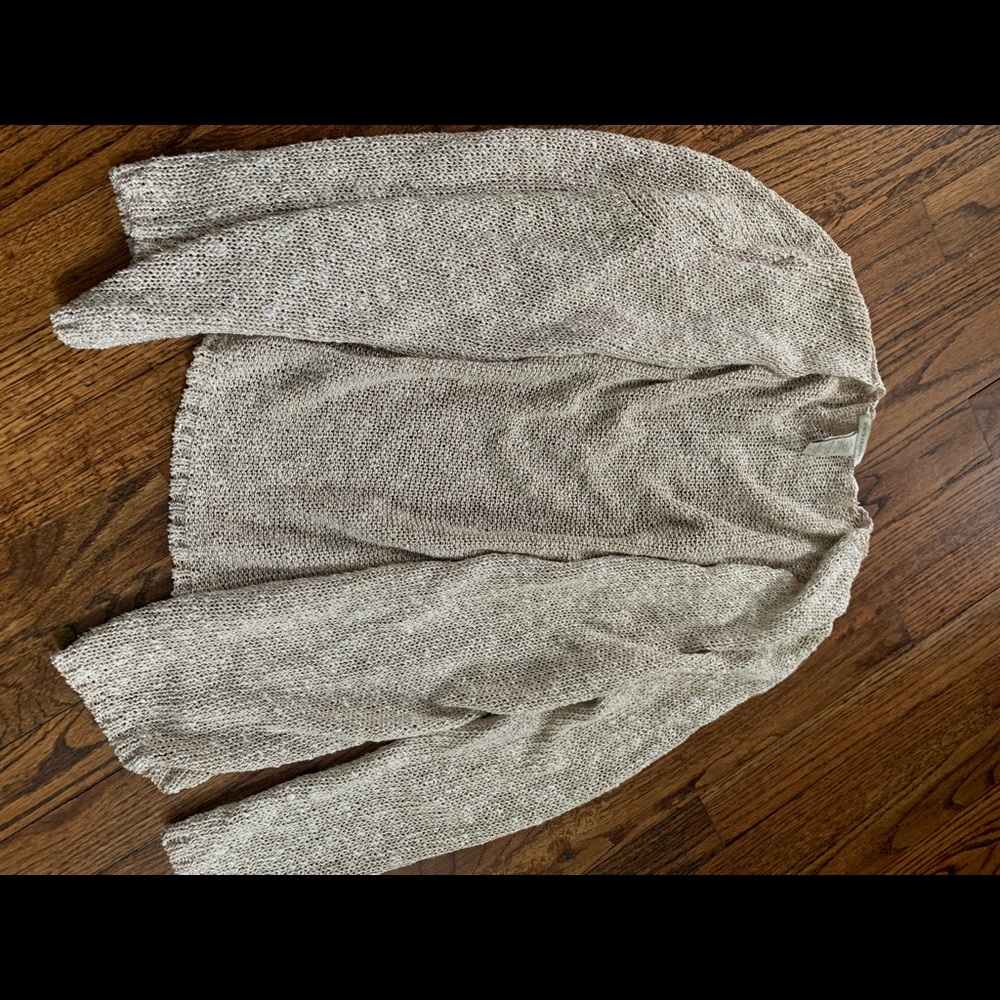 White + Warren gold/tan cardigan with slight shine